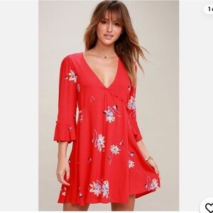 Free People Red V-Neck Bell Sleeve Sundress